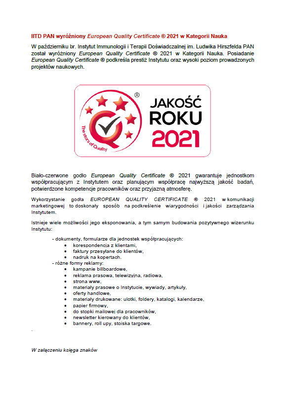 European Quality Certificate ® 2021
